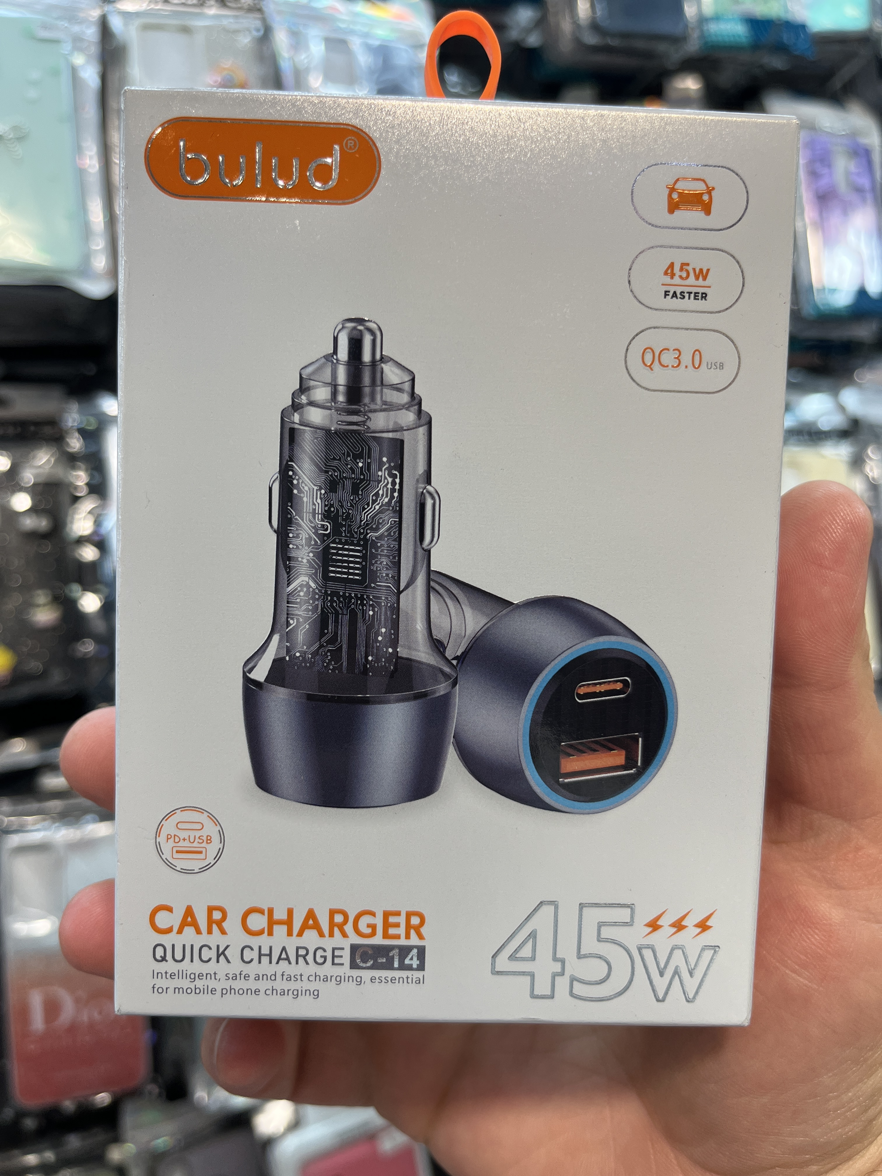 کلگی فندکی 45w بدنه شیشه ای مارک blud با دو درگاه شارژ تایپ سی و یو اس بی